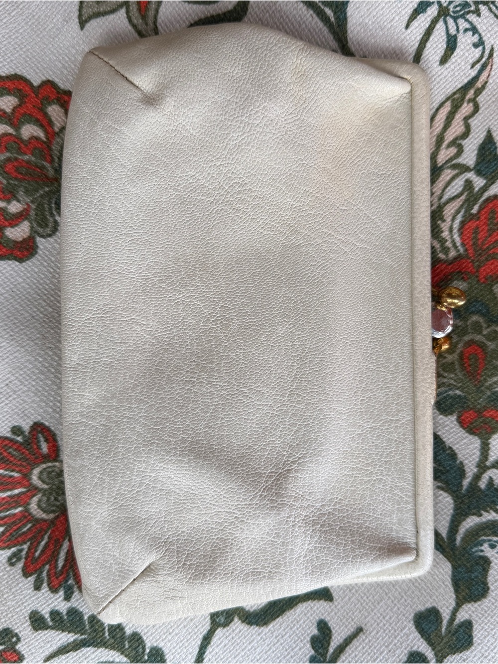 Vintage Koret Ivory Clutch Kidskin Wallet with Gold Accents